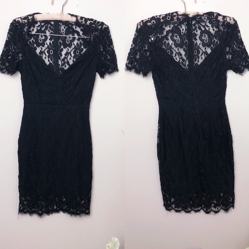 Lulu’s Black Lace Bodycon V-Neck Mini Dress Size XS - Picture 2 of 8